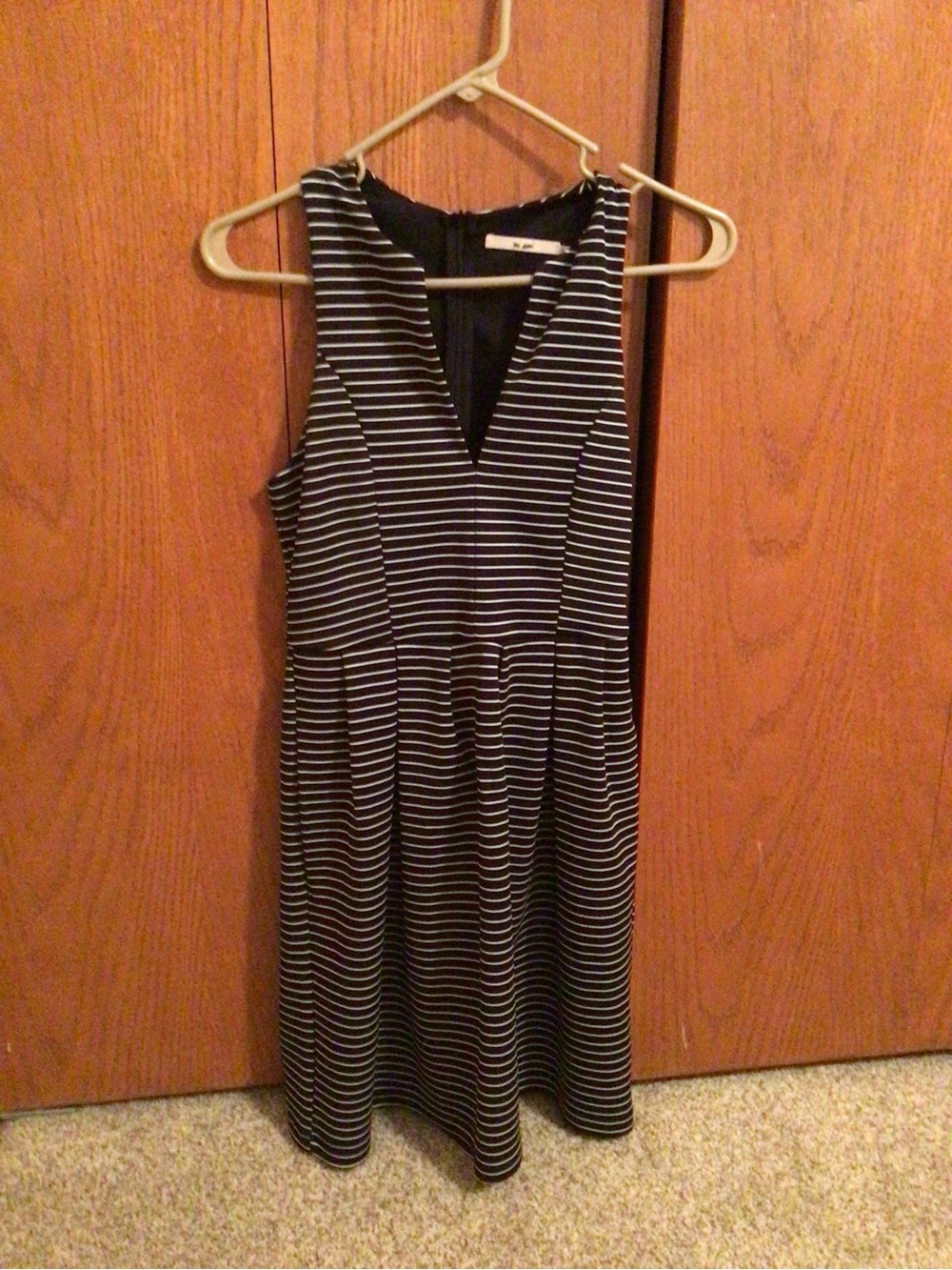 miami Black & White Striped V-Neck Sleeveless Dress
